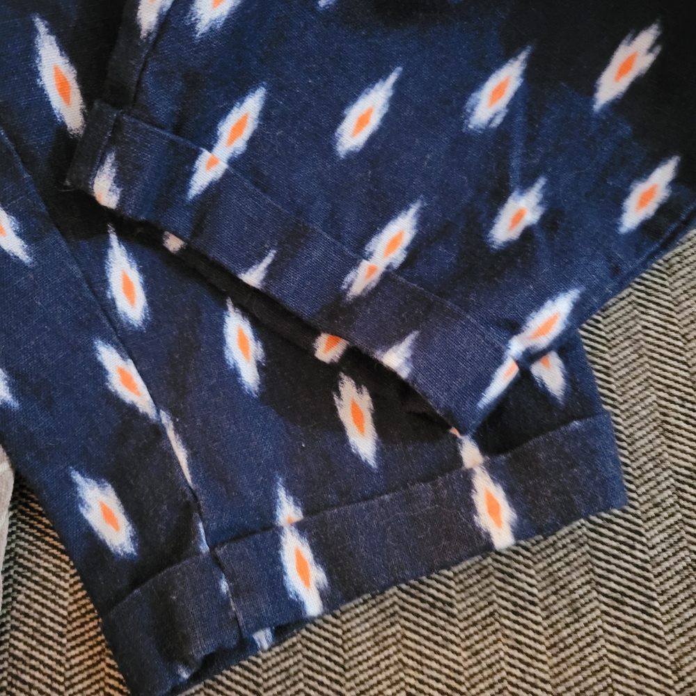 Peacock Patterned Linen Drawstring Ankle Pants - image 6